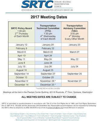 SRTC Committee Meeting Calendar for 2017